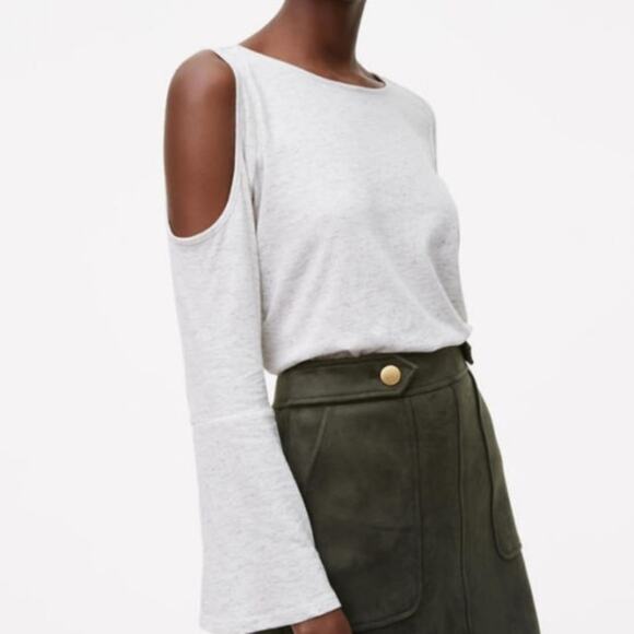 LOFT Light Grey Cold Shoulder Bell Sleeve Top - Picture 2 of 8